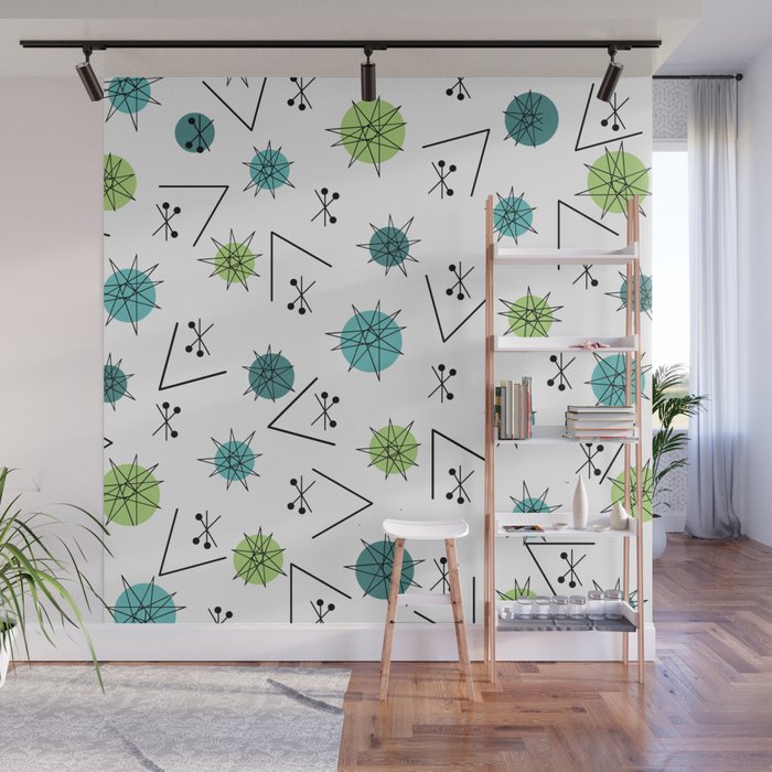 Mid Century Modern Sputnik Starburst Planets 9 Wall Mural Gallery Image 1