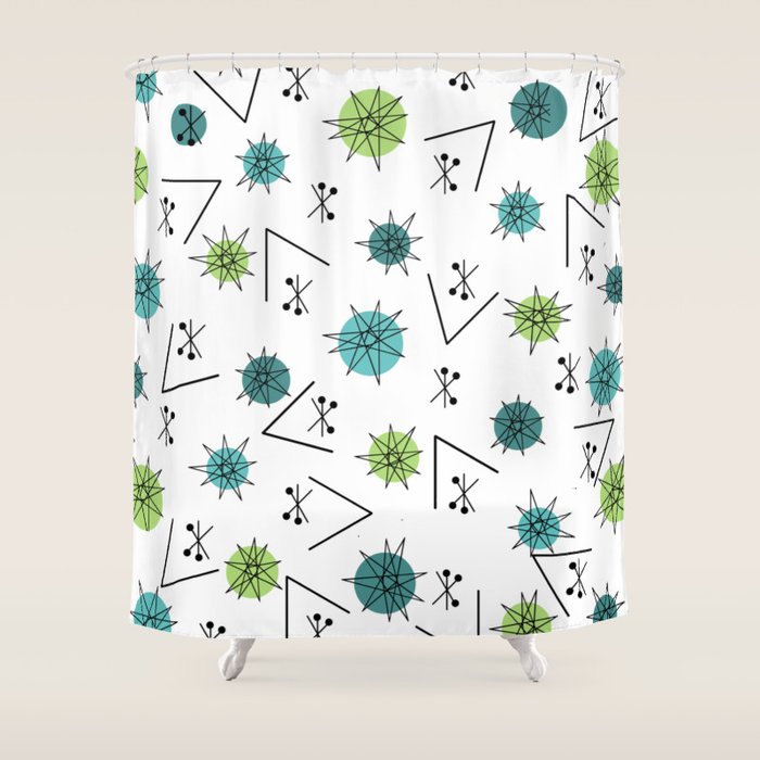 Mid Century Modern Sputnik Starburst Planets 9 Shower Curtain Gallery Image 1