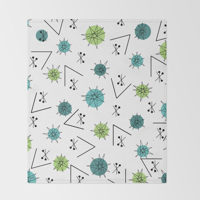 Mid Century Modern Sputnik Starburst Planets 9 Throw Blanket Gallery Image 2