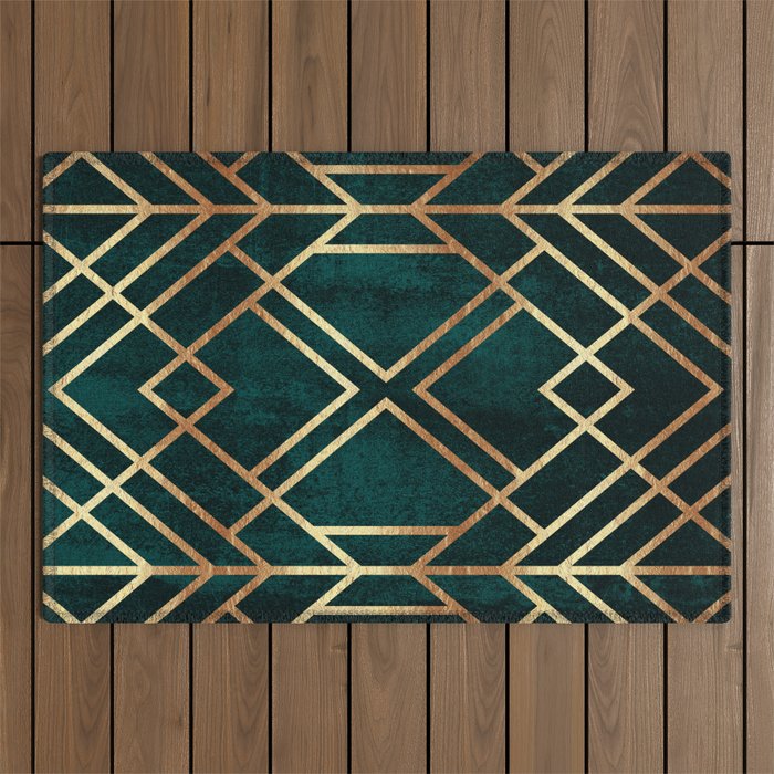 Dark Teal Geo Outdoor Rug Gallery Image 1