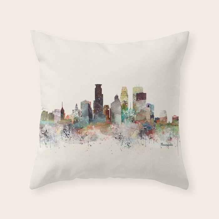 minneapolis minnesota skyline Throw Pillow Gallery Image 1