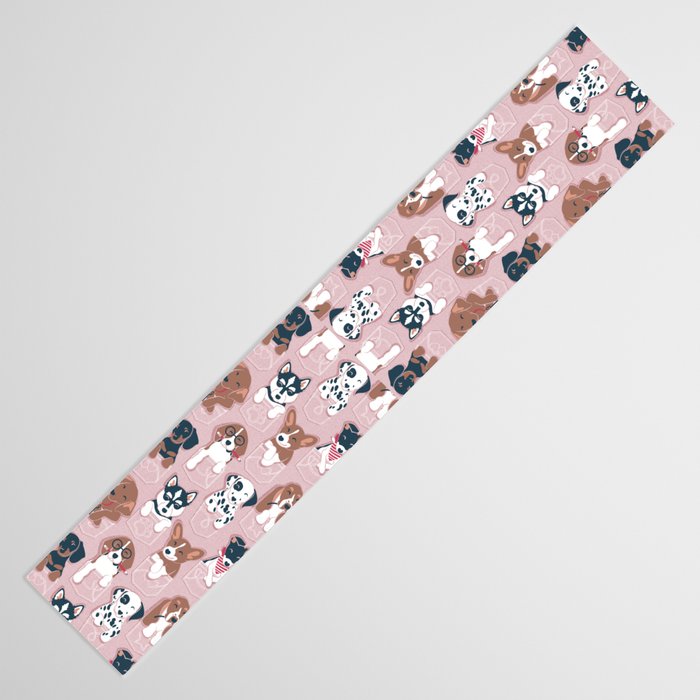 Pure love pockets I // blush pink background Dachshund Beagle Dalmatian Basset Hound Labrador Retriever Husky Welsh Corgi and Italian Greyhound dog puppies Table Runner Gallery Image 3
