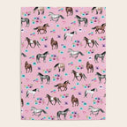 Horses & Flowers, Pink Pattern, Horse Illustration, Little Girls Room, Watercolor Poster Gallery Image 4