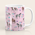 Horses & Flowers, Pink Pattern, Horse Illustration, Little Girls Room, Watercolor Coffee Mug Gallery Image 1
