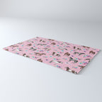 Horses & Flowers, Pink Pattern, Horse Illustration, Little Girls Room, Watercolor Rug Gallery Image 3
