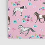 Horses & Flowers, Pink Pattern, Horse Illustration, Little Girls Room, Watercolor Poster Gallery Image 3