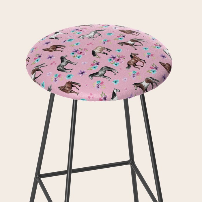 Horses & Flowers, Pink Pattern, Horse Illustration, Little Girls Room, Watercolor Stool Gallery Image 2