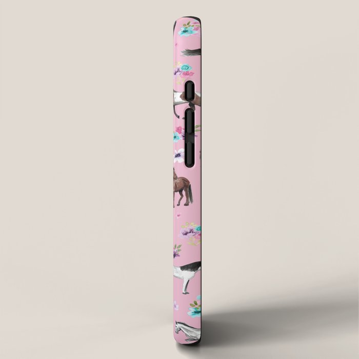 Horses & Flowers, Pink Pattern, Horse Illustration, Little Girls Room, Watercolor iPhone Case Gallery Image 2