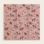 Horses & Flowers, Pink Pattern, Horse Illustration, Little Girls Room, Watercolor Wood Wall Art Gallery Image 1