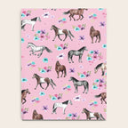 Horses & Flowers, Pink Pattern, Horse Illustration, Little Girls Room, Watercolor Notebook Gallery Image 4