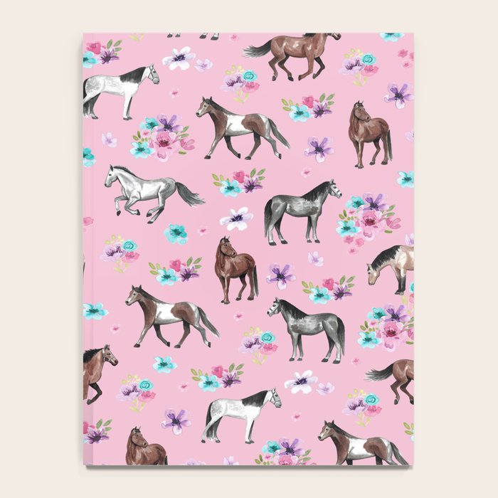 Horses & Flowers, Pink Pattern, Horse Illustration, Little Girls Room, Watercolor Notebook Gallery Image 4
