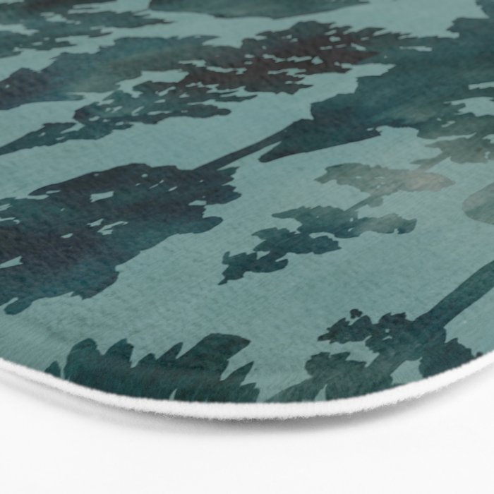 The Wild North, Wildlife, Blue Silhouette Forest and Animal Print Bath Mat Gallery Image 3