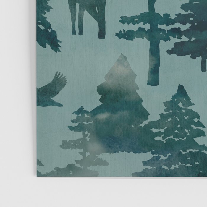 The Wild North, Wildlife, Blue Silhouette Forest and Animal Print Poster Gallery Image 3