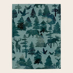 The Wild North, Wildlife, Blue Silhouette Forest and Animal Print Poster Gallery Image 4