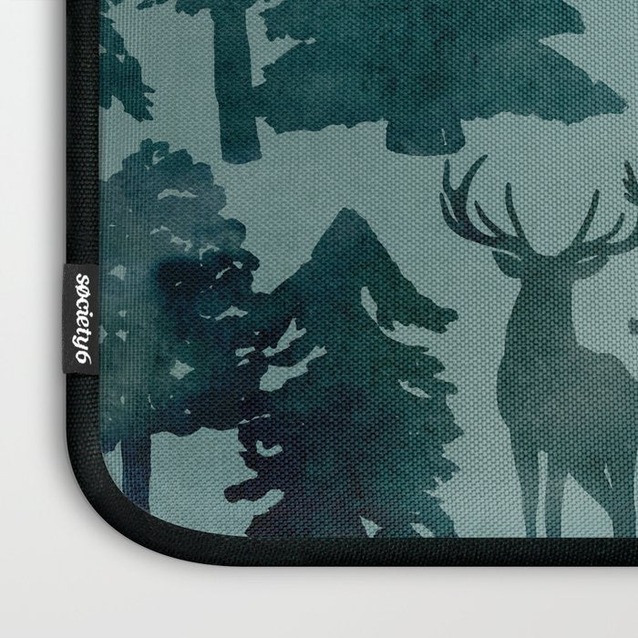 The Wild North, Wildlife, Blue Silhouette Forest and Animal Print Laptop Sleeve Gallery Image 3
