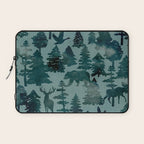 The Wild North, Wildlife, Blue Silhouette Forest and Animal Print Laptop Sleeve Gallery Image 1
