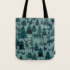 The Wild North, Wildlife, Blue Silhouette Forest and Animal Print Tote Bag Gallery Image 1