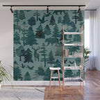 The Wild North, Wildlife, Blue Silhouette Forest and Animal Print Wall Mural Gallery Image 1