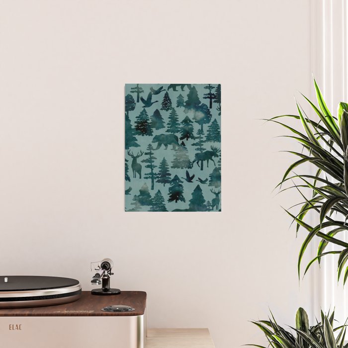 The Wild North, Wildlife, Blue Silhouette Forest and Animal Print Poster Gallery Image 2