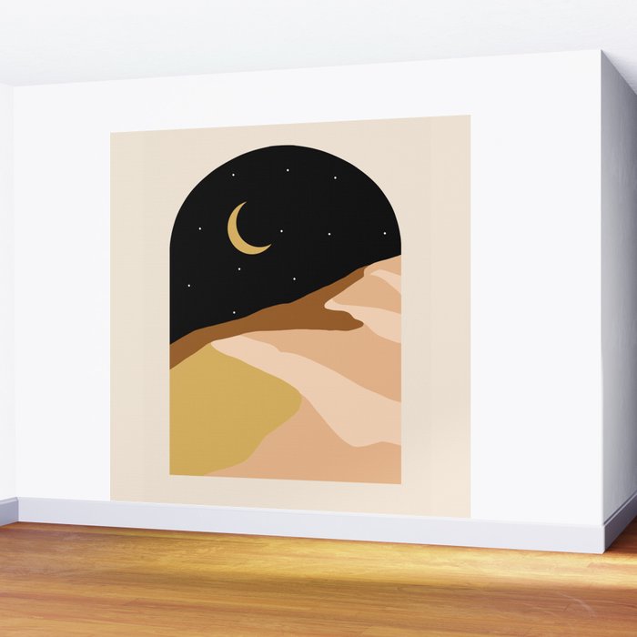 Desert Nights, Modern Bohemian Travel Sand Dunes, Eclectic Moon Stars Vintage Arc, Pastel Building Nature Landscape  Wall Mural Gallery Image 2