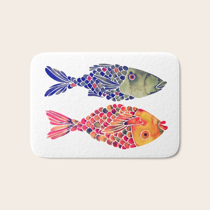 Indonesian Fish Duo - Navy & Coral Palette Bath Mat Gallery Image 1