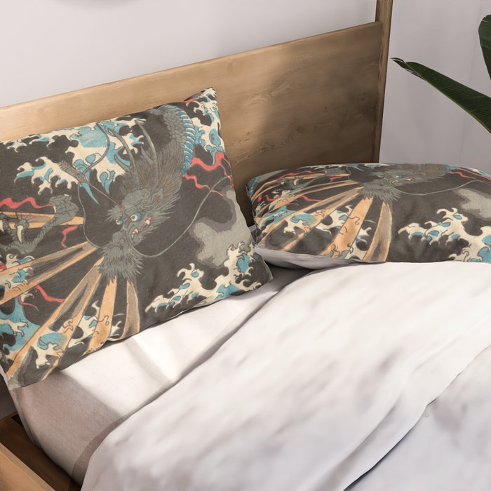Japanese Dragon Woodblock Art Utagawa Yoshikazu Pillow Sham Gallery Image 2