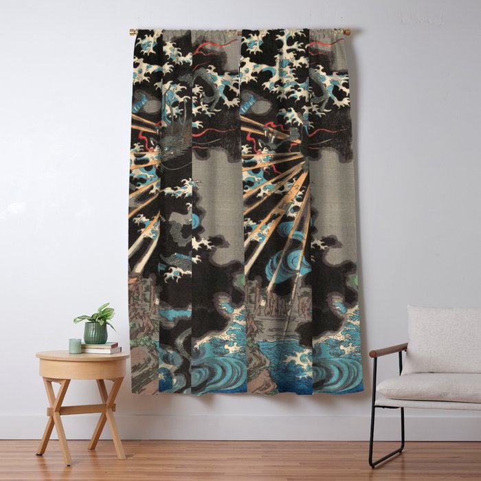 Japanese Dragon Woodblock Art Utagawa Yoshikazu Window Curtain Gallery Image 1