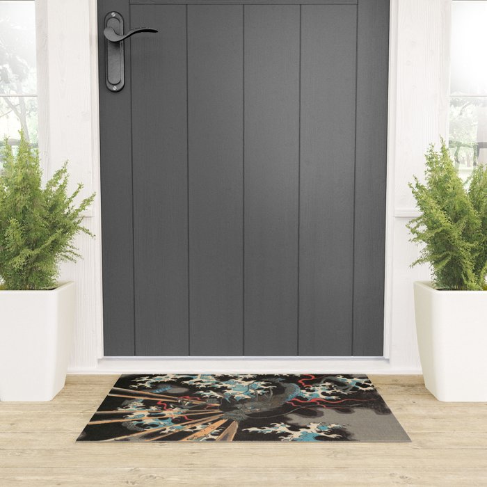 Japanese Dragon Woodblock Art Utagawa Yoshikazu Welcome Mat Gallery Image 3