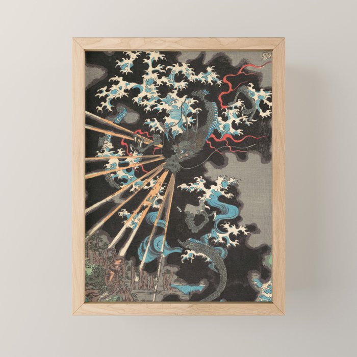 Japanese Dragon Woodblock Art Utagawa Yoshikazu Mini Art Print Gallery Image 1