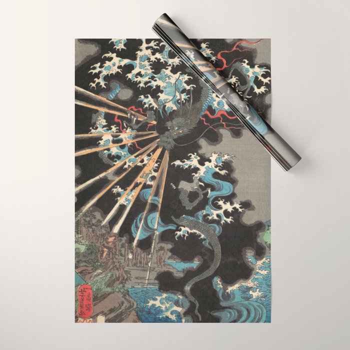 Japanese Dragon Woodblock Art Utagawa Yoshikazu Wrapping Paper Gallery Image 1
