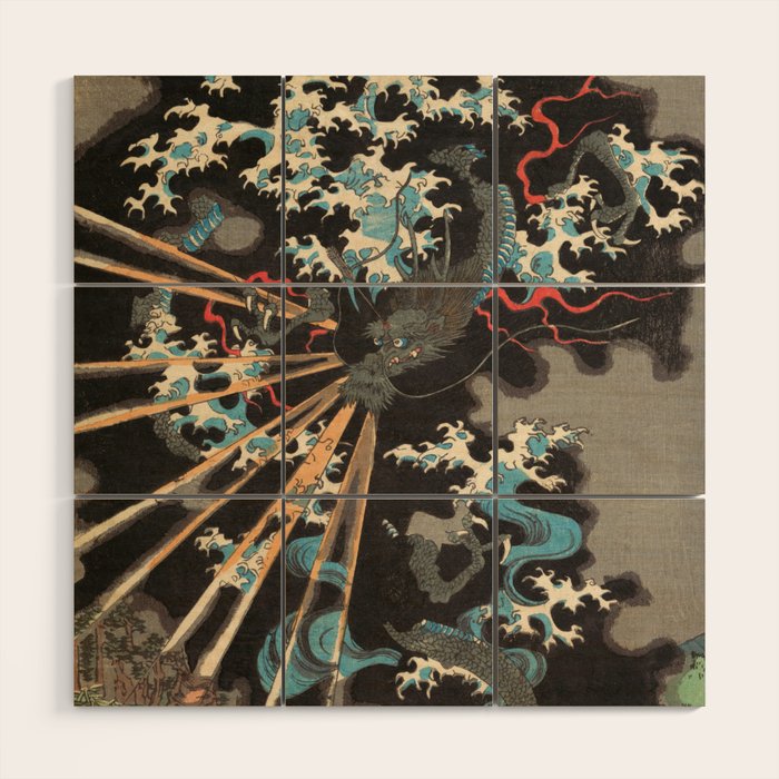 Japanese Dragon Woodblock Art Utagawa Yoshikazu Wood Wall Art Gallery Image 1