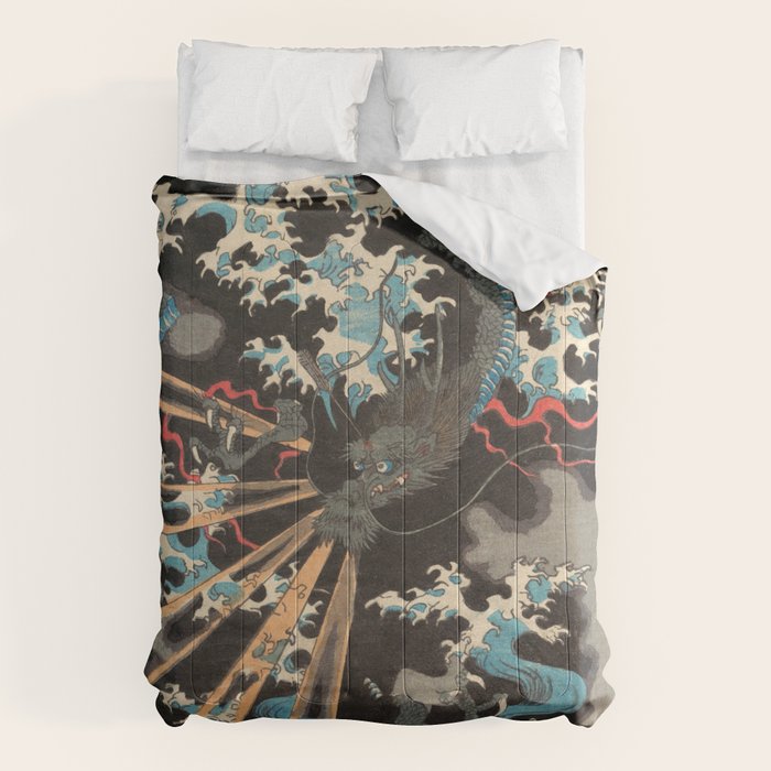 Japanese Dragon Woodblock Art Utagawa Yoshikazu Comforter Gallery Image 6