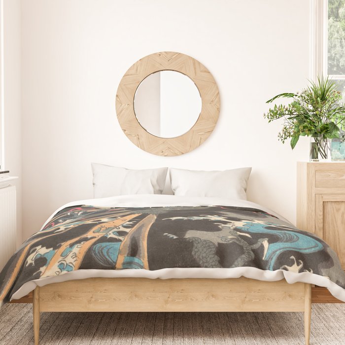 Japanese Dragon Woodblock Art Utagawa Yoshikazu Duvet Cover Gallery Image 3