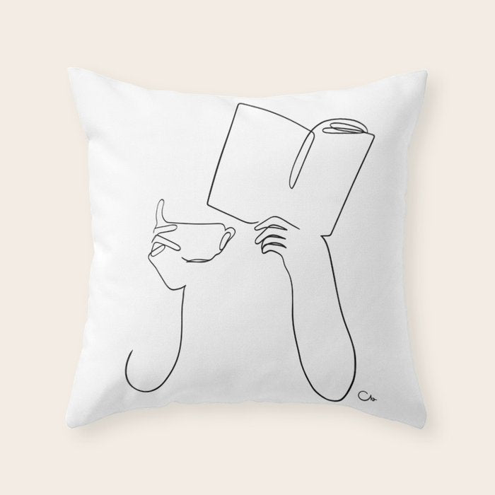 Book & Coffee Throw Pillow Gallery Image 1