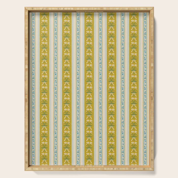 Vintage rose flower bouquet stripe art pattern Serving Tray Gallery Image 1