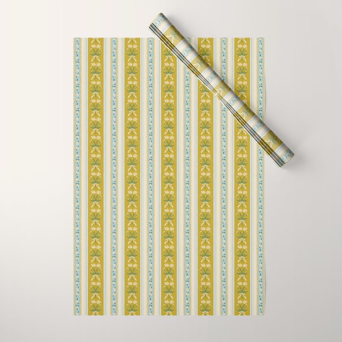 Vintage rose flower bouquet stripe art pattern Wrapping Paper Gallery Image 1
