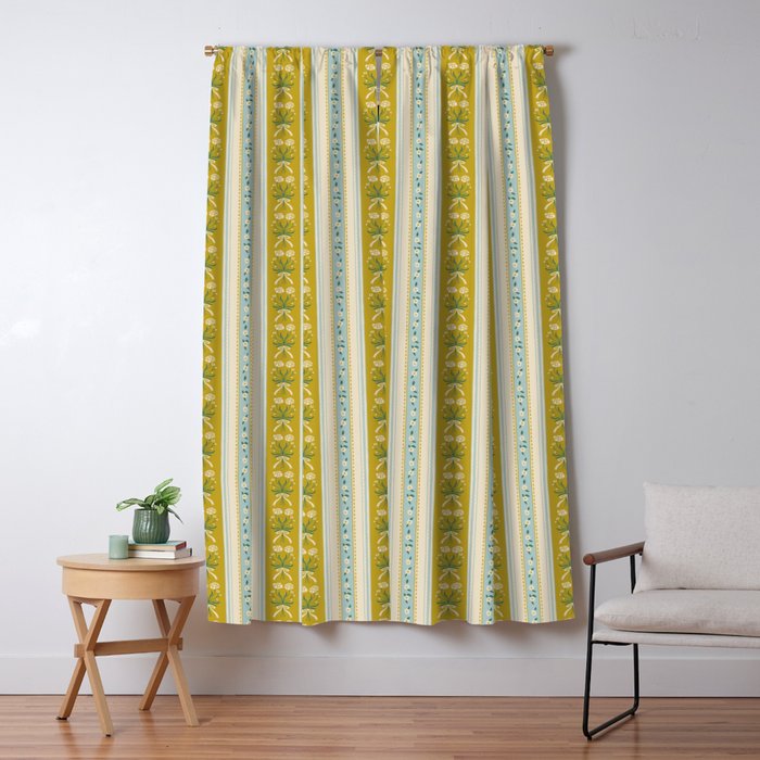 Vintage rose flower bouquet stripe art pattern Window Curtain Gallery Image 5