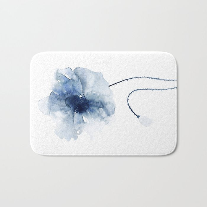 Blue Watercolor Poppies #2 Bath Mat Gallery Image 1