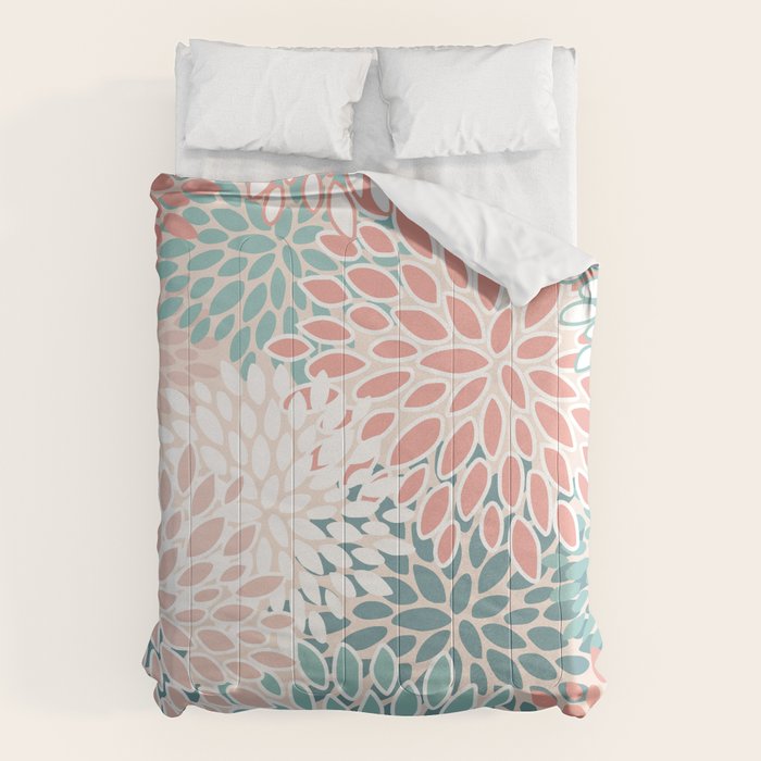Modern Flowers Print, Coral, Pink and Teal Comforter Gallery Image 1