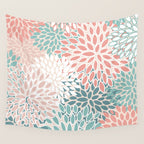 Modern Flowers Print, Coral, Pink and Teal Wall Tapestry Gallery Image 4