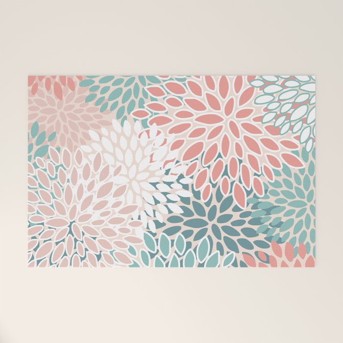 Modern Flowers Print, Coral, Pink and Teal Welcome Mat Gallery Image 1