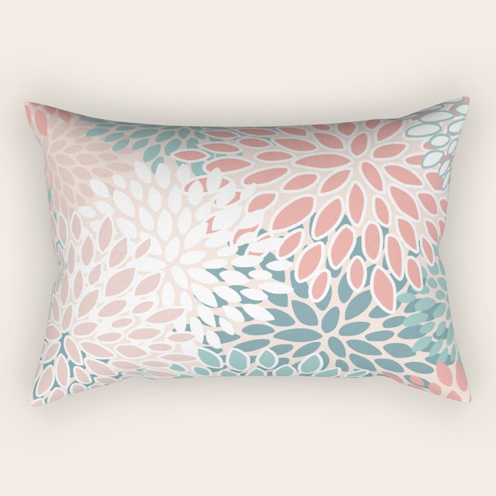 Modern Flowers Print, Coral, Pink and Teal Rectangular Pillow Gallery Image 1