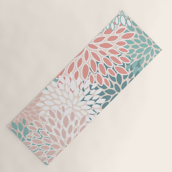 Modern Flowers Print, Coral, Pink and Teal Yoga Mat Gallery Image 1