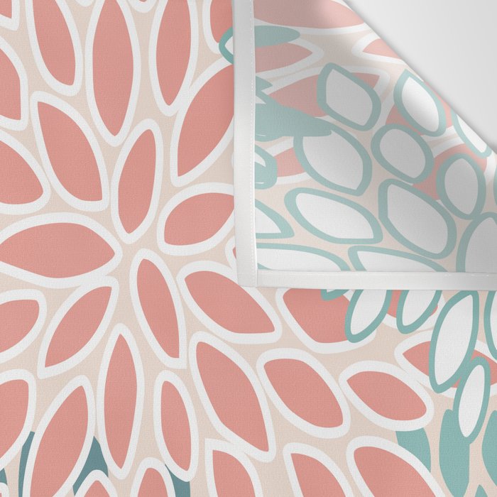Modern Flowers Print, Coral, Pink and Teal Wall Tapestry Gallery Image 3