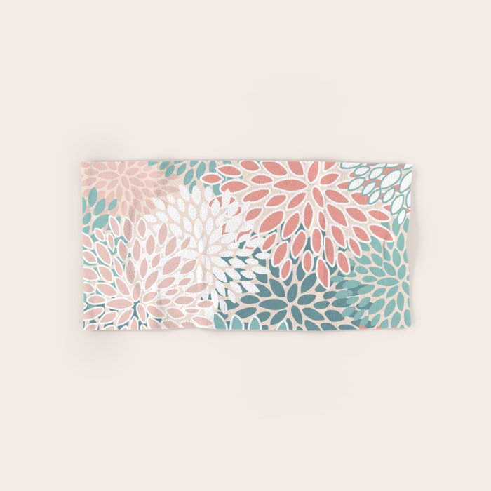 Modern Flowers Print, Coral, Pink and Teal Bath Towel Gallery Image 1