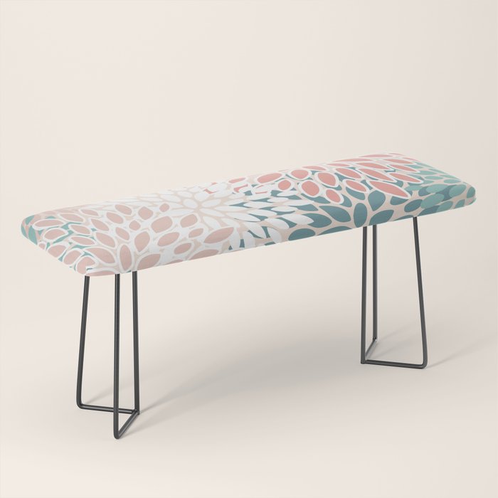 Modern Flowers Print, Coral, Pink and Teal Bench Gallery Image 1