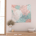 Modern Flowers Print, Coral, Pink and Teal Wall Tapestry Gallery Image 2