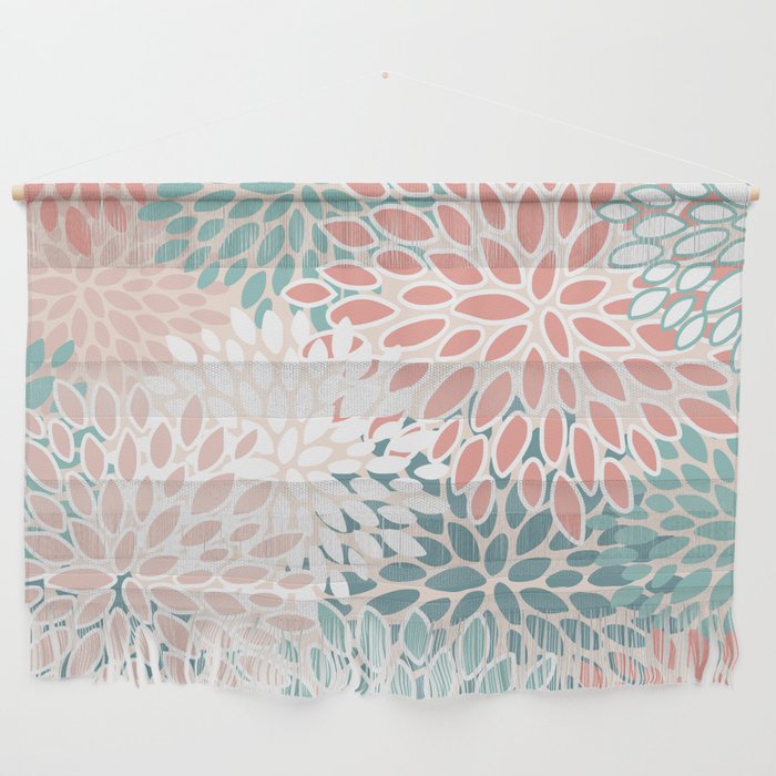 Modern Flowers Print, Coral, Pink and Teal Wall Hanging Gallery Image 1