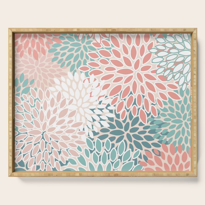 Modern Flowers Print, Coral, Pink and Teal Serving Tray Gallery Image 1