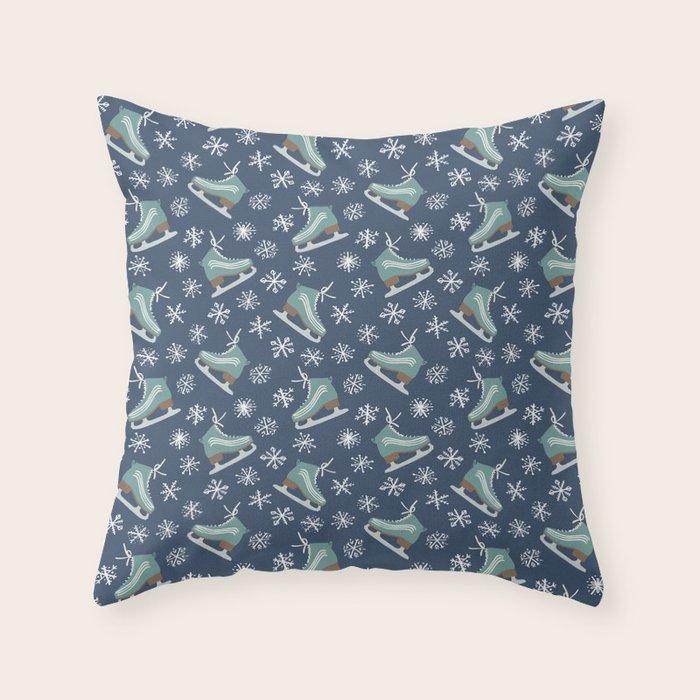 Snowy Ice Skates Throw Pillow Gallery Image 1